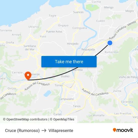 Cruce (Rumoroso) to Villapresente map