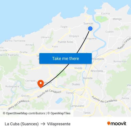 La Cuba (Suances) to Villapresente map