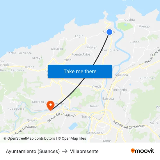 Ayuntamiento (Suances) to Villapresente map