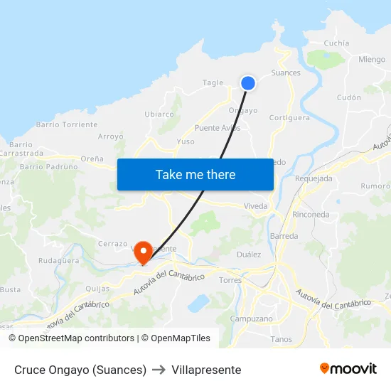 Cruce Ongayo (Suances) to Villapresente map