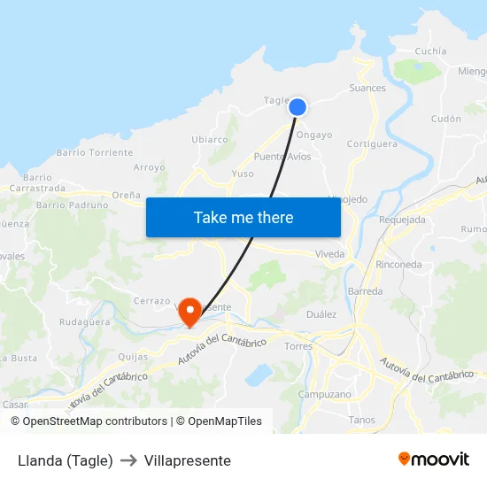 Llanda (Tagle) to Villapresente map