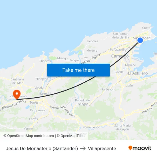 Jesus De Monasterio  (Santander) to Villapresente map