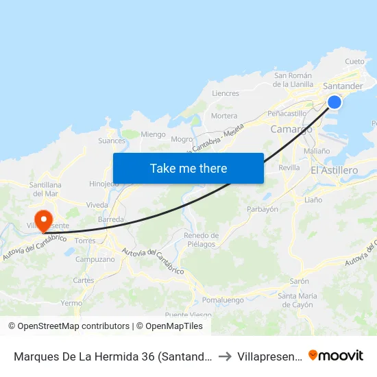 Marques De La Hermida 36 (Santander) to Villapresente map