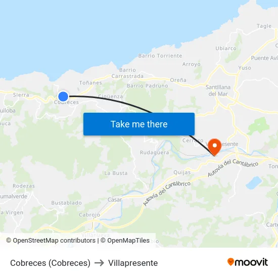 Cobreces (Cobreces) to Villapresente map