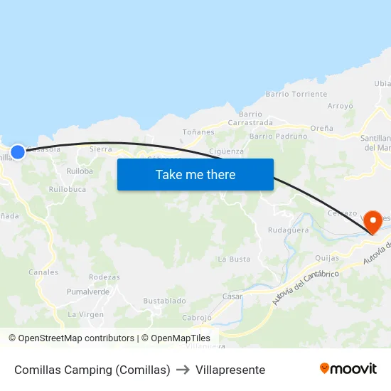 Comillas Camping (Comillas) to Villapresente map