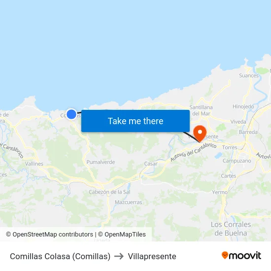 Comillas Colasa (Comillas) to Villapresente map