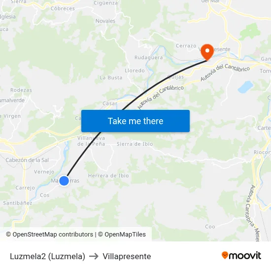 Luzmela2 (Luzmela) to Villapresente map