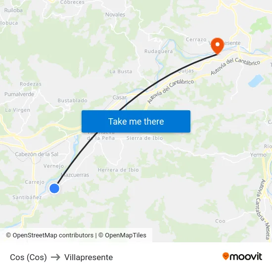 Cos (Cos) to Villapresente map