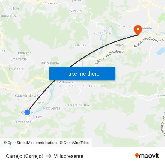 Carrejo (Carrejo) to Villapresente map