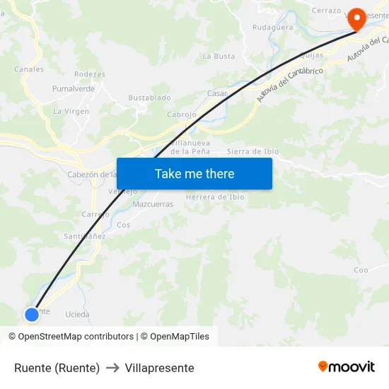 Ruente (Ruente) to Villapresente map