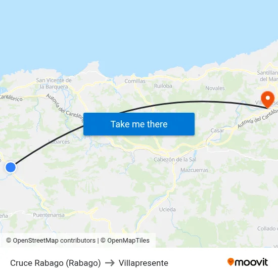 Cruce Rabago (Rabago) to Villapresente map