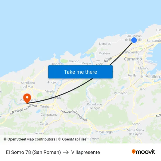 El Somo 78 (San Roman) to Villapresente map
