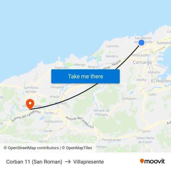 Corban 11 (San Roman) to Villapresente map