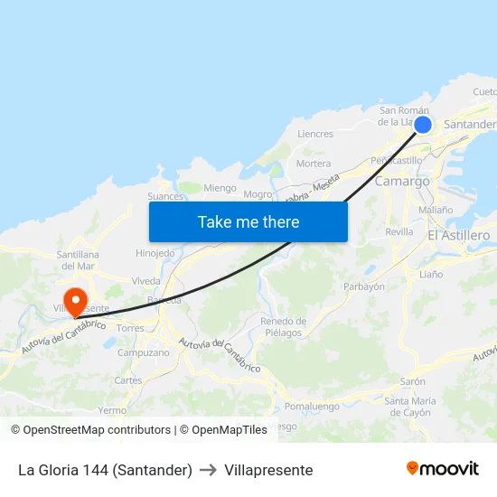 La Gloria 144 (Santander) to Villapresente map