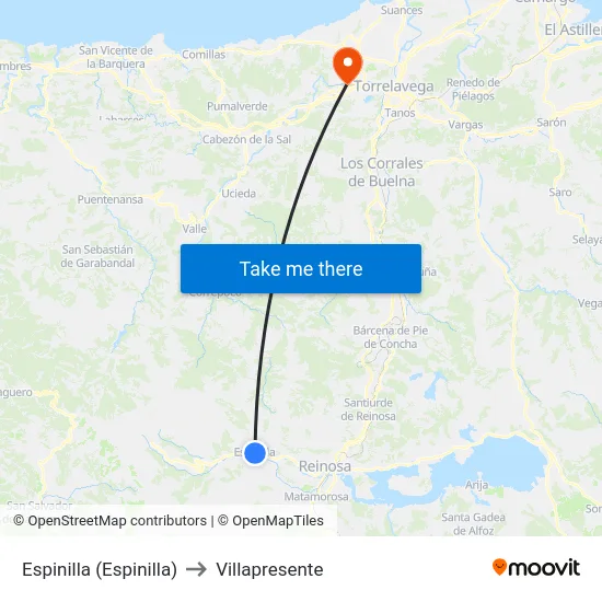 Espinilla (Espinilla) to Villapresente map