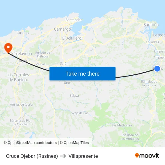 Cruce Ojebar (Rasines) to Villapresente map