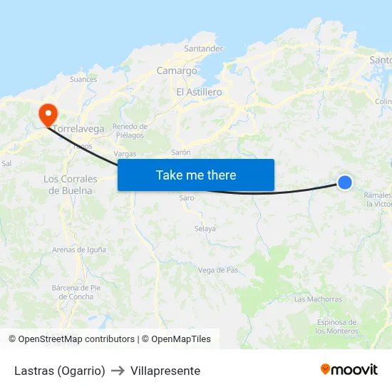 Lastras (Ogarrio) to Villapresente map