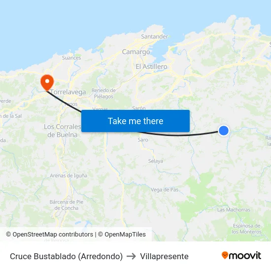 Cruce Bustablado (Arredondo) to Villapresente map