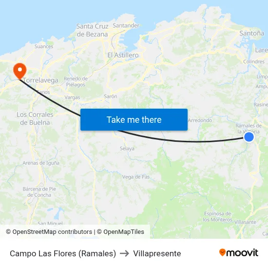 Campo Las Flores (Ramales) to Villapresente map