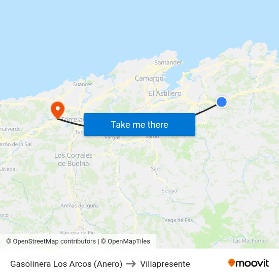 Gasolinera Los Arcos (Anero) to Villapresente map