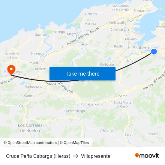Cruce Peña Cabarga (Heras) to Villapresente map