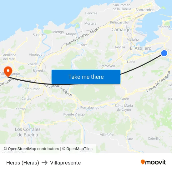 Heras (Heras) to Villapresente map