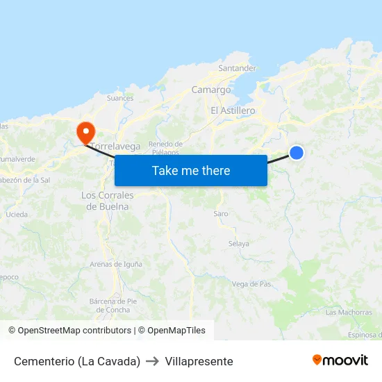 Cementerio (La Cavada) to Villapresente map