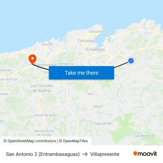 San Antonio 2 (Entrambasaguas) to Villapresente map