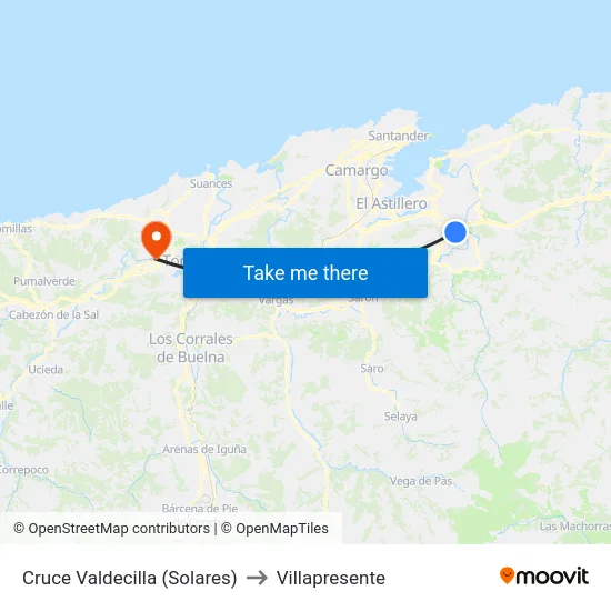 Cruce Valdecilla (Solares) to Villapresente map
