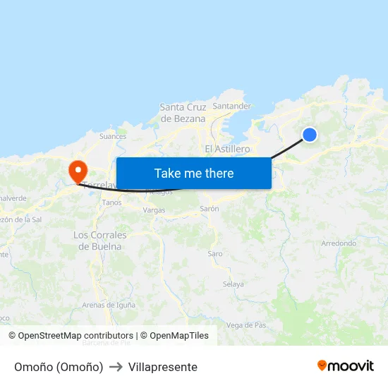Omoño (Omoño) to Villapresente map