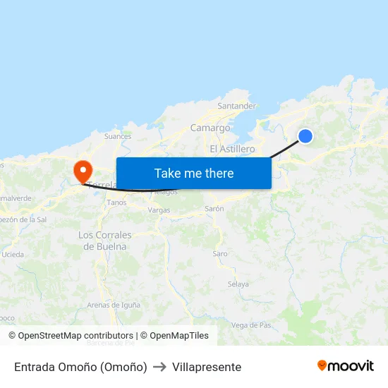 Entrada Omoño (Omoño) to Villapresente map