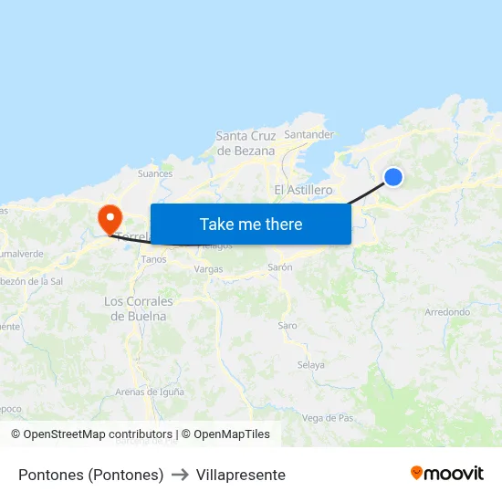 Pontones (Pontones) to Villapresente map