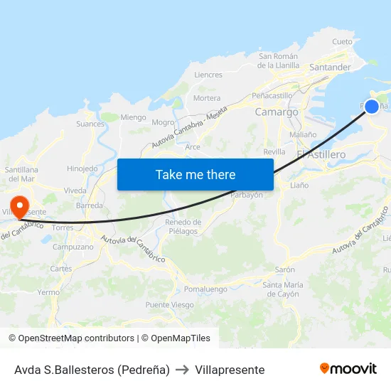 Avda S.Ballesteros (Pedreña) to Villapresente map