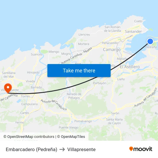 Embarcadero (Pedreña) to Villapresente map