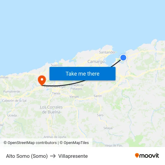 Alto Somo (Somo) to Villapresente map