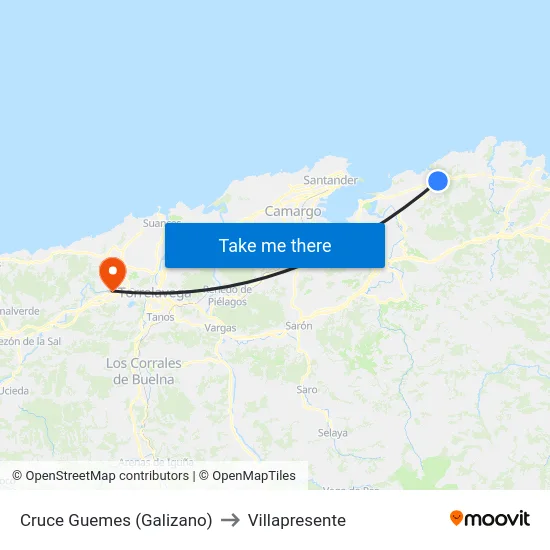 Cruce Guemes (Galizano) to Villapresente map