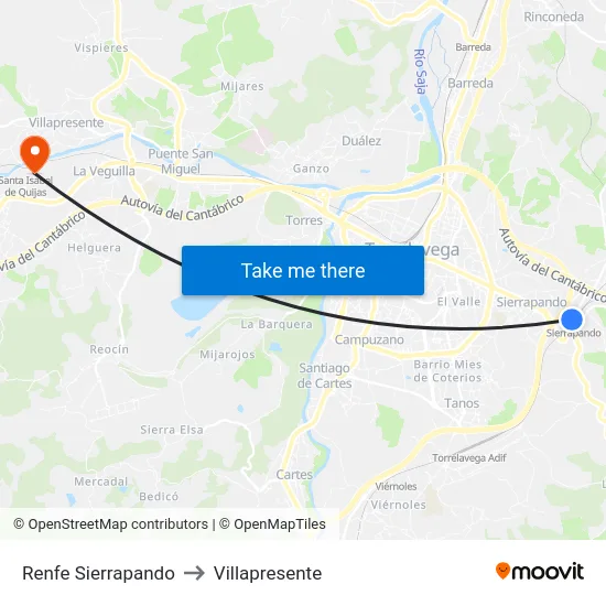 Renfe Sierrapando to Villapresente map