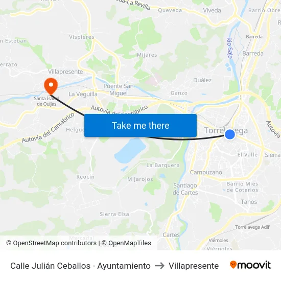 Calle Julián Ceballos - Ayuntamiento to Villapresente map