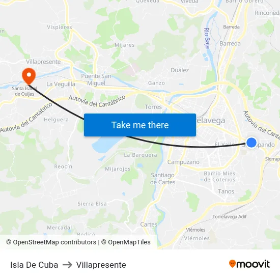 Isla De Cuba to Villapresente map