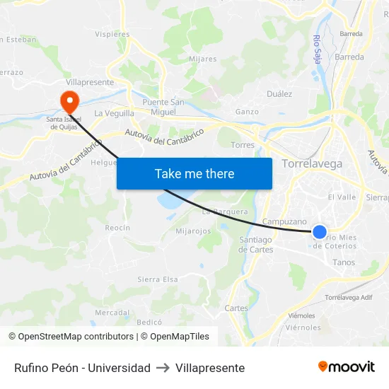 Rufino Peón - Universidad to Villapresente map