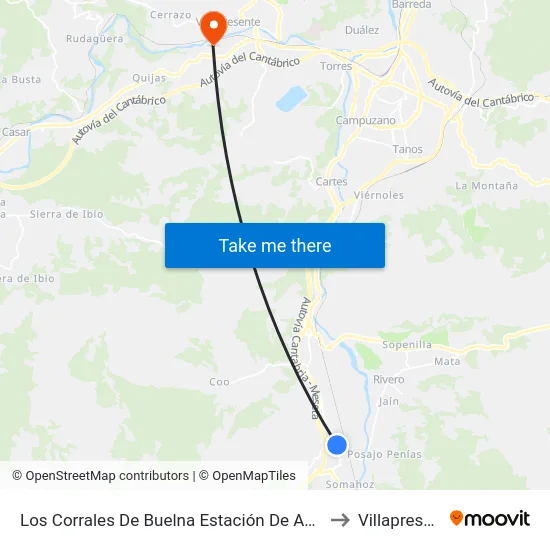 Los Corrales De Buelna Estación De Autobuses to Villapresente map