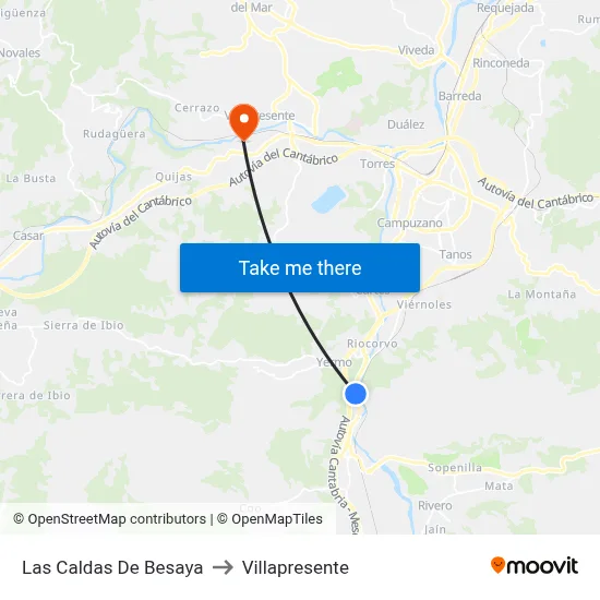 Las Caldas De Besaya to Villapresente map