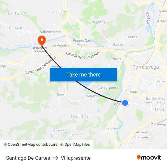 Santiago De Cartes to Villapresente map