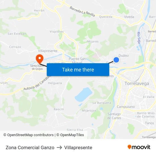 Zona Comercial Ganzo to Villapresente map