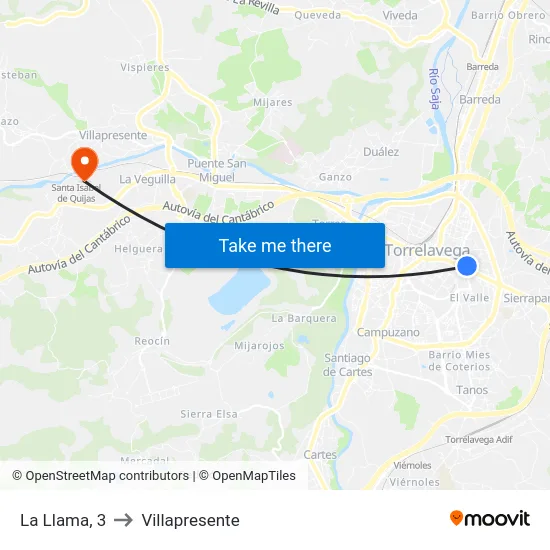 La Llama, 3 to Villapresente map