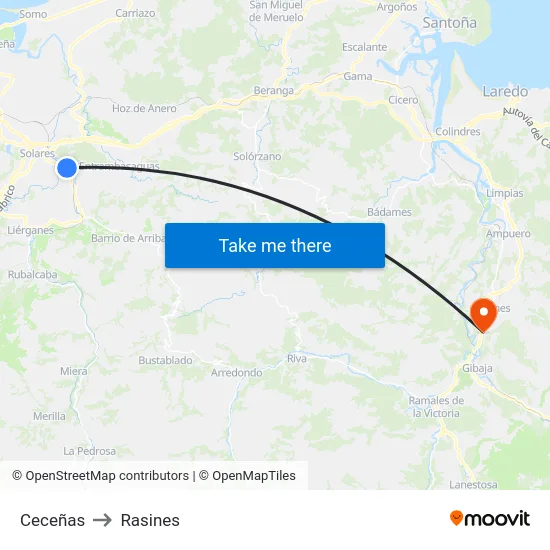 Ceceñas to Rasines map