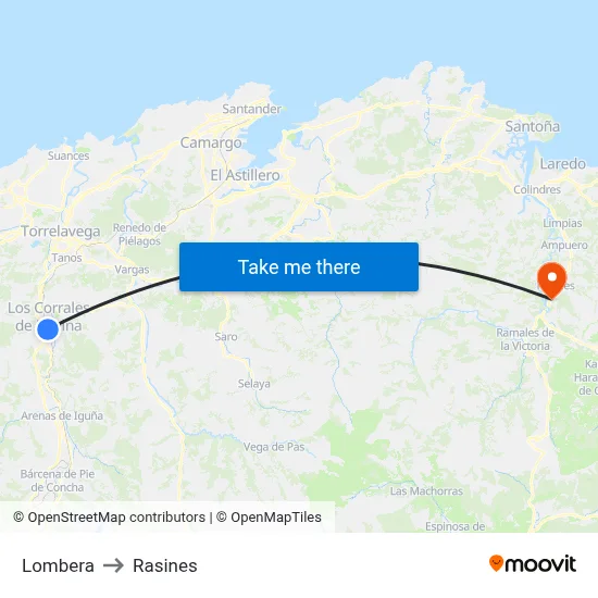 Lombera to Rasines map