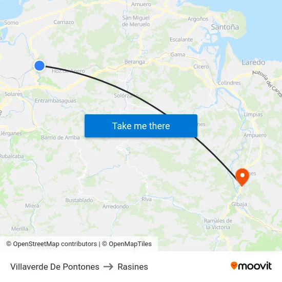 Villaverde De Pontones to Rasines map