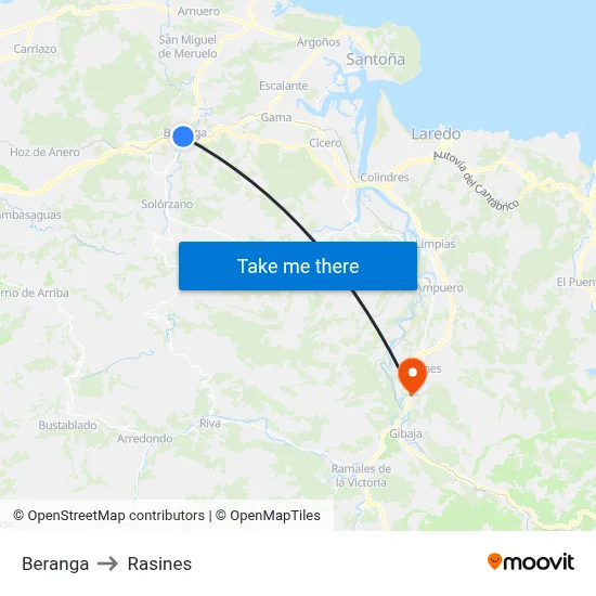 Beranga to Rasines map