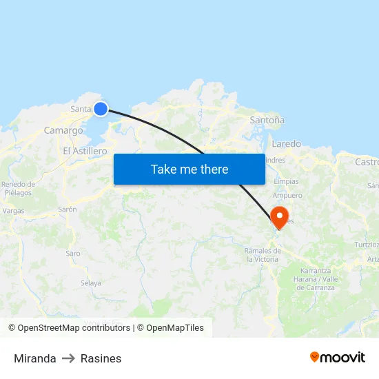 Miranda to Rasines map